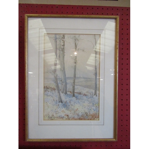 1039 - A 20th Century watercolour of a tree lined field, indistinctly signed lower left, and a Derek Pearso... 