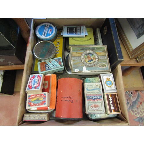 1122 - A box of Royal Navy cigarette and tobacco boxes and tins