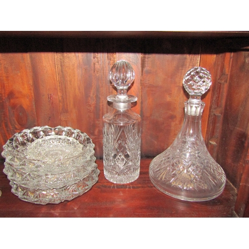 1148 - Crystal glass decanters, ashtrays and two glasses