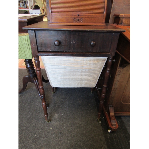 1158 - A 19th Century stained oak sewing box with single drawer and three faux drawers, on turned spindle s... 