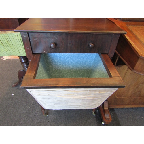 1158 - A 19th Century stained oak sewing box with single drawer and three faux drawers, on turned spindle s... 