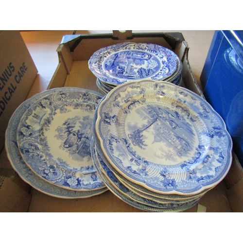 1209 - A box of assorted blue and white plates including Copeland Spode