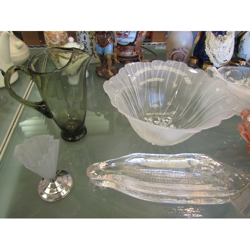 1471 - Retro Deco glassware including dishes, gilt decorated dish, jug and serving dishes