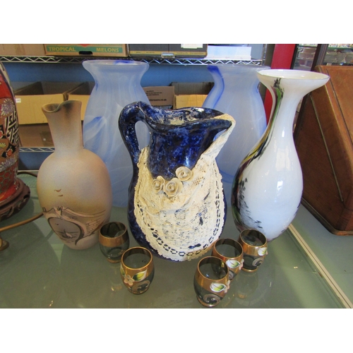 1472 - Two swirled glass vases, a Murano style vase, a ceramic jug and vase and five Bohemian gilt glass sh... 