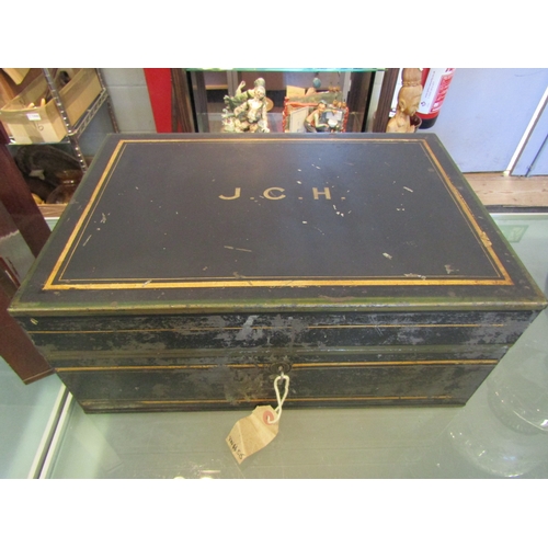 1478 - A metal deeds box, initialled 