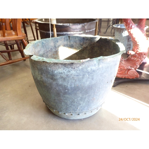 2011 - A 19th century riveted copper copper log bin, 58cm diameter, a/f