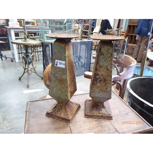 2016 - Two rustic tin candle stands