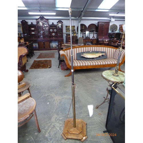 2019 - A 1920's brass and copper telescopic standard lamp on oak base