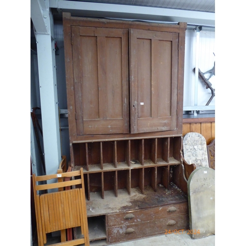 2082 - A large Victorian pitch pine estate cupboard