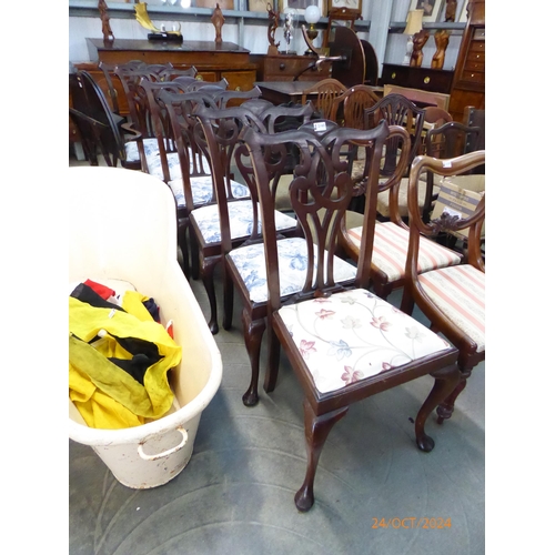 2160 - Six (4+2) chippendale mahogany dining chairs, one seat covering different