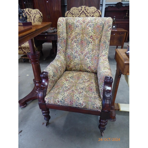 2177 - A Victorian mahogany wing back chair