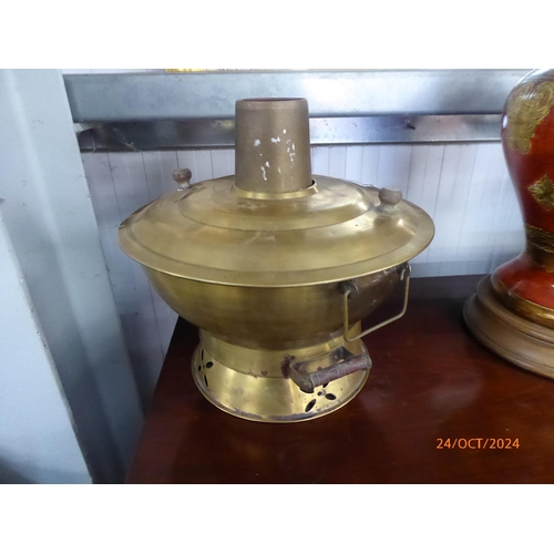 2199 - A pair of oriental brass table cookers