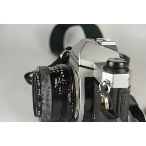 6043 - A Pentax K-1000 35mm SLR w/ A SMC Pentax-A 50mm F1.7 lens, Tamron 02B 28mm f2.5 Wide Angle lens, Tam... 