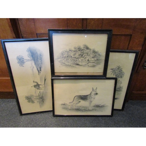 1079 - Five prints after HW Hellings: Flatford bridge. Kim (dog) and three Egyptian scenes. Each framed and... 