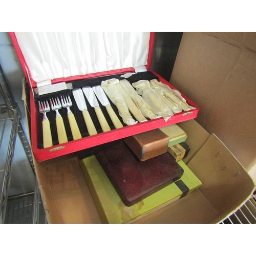 1442 - Two boxes containing cased flatware including Oneida stainless and Arthur Price