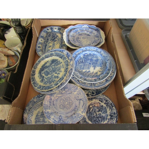 1485 - A box of blue and white plates and dishes including Rorstrand