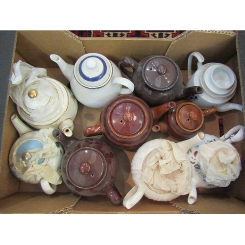 1501 - A box of assorted teapots including salt glazed and ceramic examples