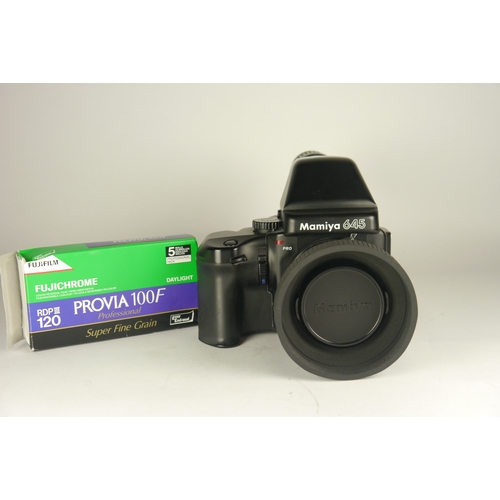 6004 - A Mamiya 645 Pro TL Medium Format 120 film camera w/ Mamiya AE Metered Prism Finder FK402 & Power Dr... 