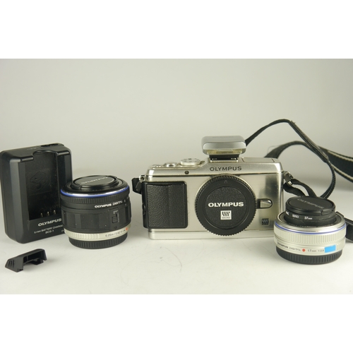 6013 - A Olympus Pen Lite E-PL3 w/ two Olympus M.Zuiko Digital lenses f3.5-5.6 14-42mm & f2.8 17mm, A Olymp... 