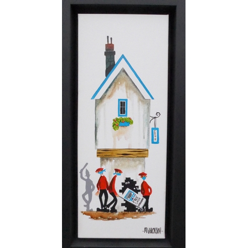 7598 - MIKE JACKSON (XX/XXI) A framed original oil on canvas painting “Cops and robbers” signed. Image size... 