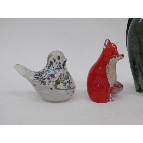 7245 - A Kosta Glass figure of a Peregrine Falcon by Paul Hoff , a Langham Glass Fox figurine and a Mtarfa ... 