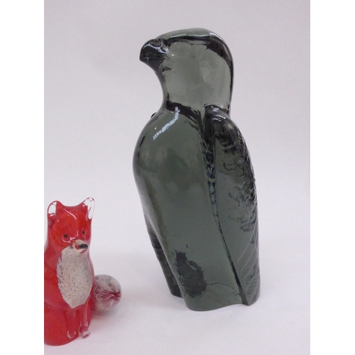 7245 - A Kosta Glass figure of a Peregrine Falcon by Paul Hoff , a Langham Glass Fox figurine and a Mtarfa ... 