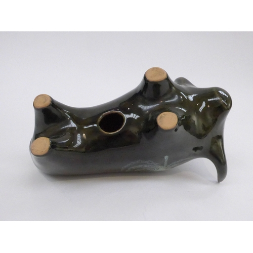 7014 - A Lotus Pottery large bull figurine by Elizabeth Skipworth, 23cm long x 13.3cm high  