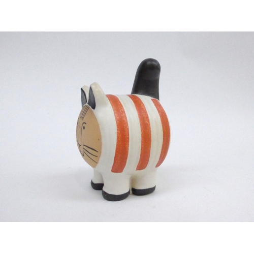 7163 - A Lisa Larson rare Swedish art pottery figure of a striped cat for Gustavsberg Pottery, signed to ba... 