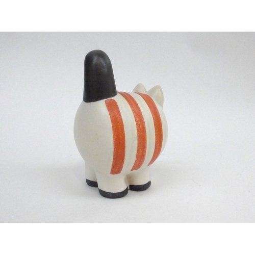 7163 - A Lisa Larson rare Swedish art pottery figure of a striped cat for Gustavsberg Pottery, signed to ba... 