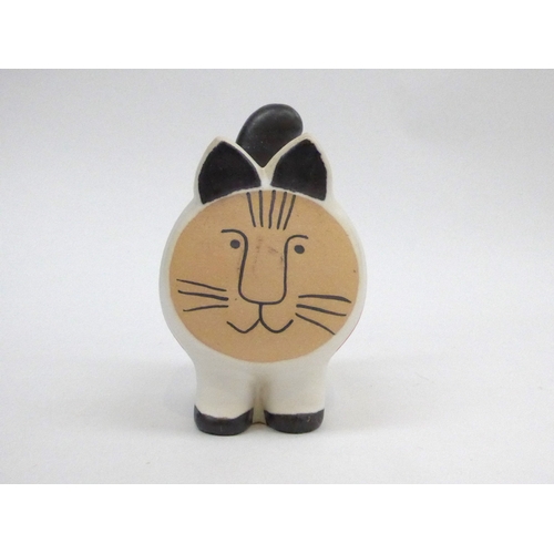 7163 - A Lisa Larson rare Swedish art pottery figure of a striped cat for Gustavsberg Pottery, signed to ba... 