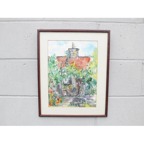 7613 - MARGARET HOPLEY (XX) A framed original watercolour, titled “Poplar Cottage back door” verso and sign... 