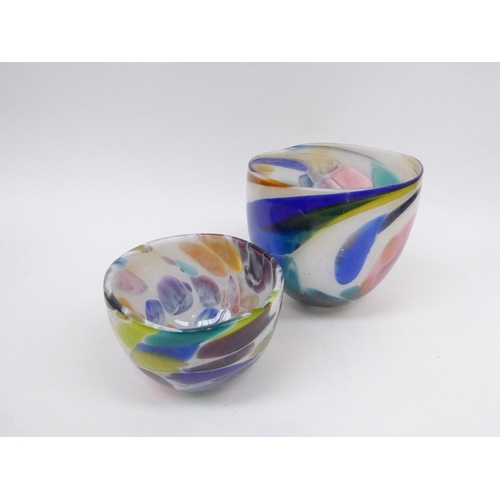 7277 - Two Shakspeare Glass multicoloured studio art glass bowls,  both signed, tallest 14.5cm