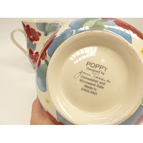 7098 - A Janice Tchalenko pottery large Poppy design pitcher and a bowl, tallest 20.5cm (2)