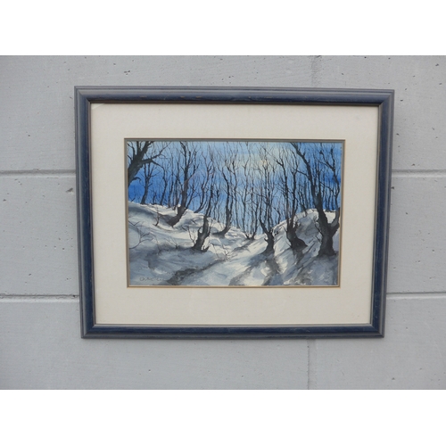 7614 - ORTON MITCHELL (XX/XXI) A framed watercolour of a snowy tree landscape, signed lower left and verso ... 