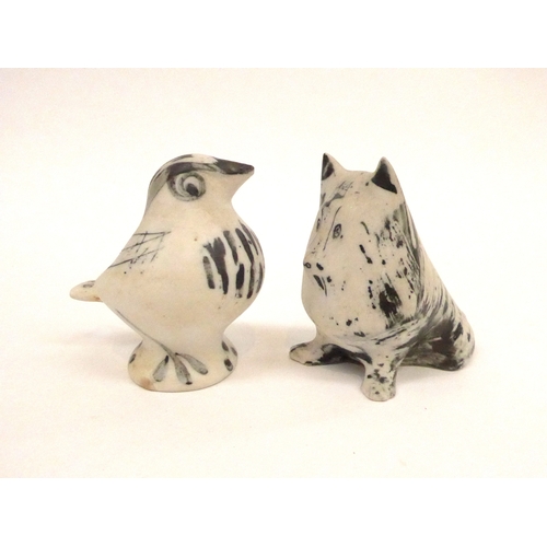 7134 - Two Susan and Richard Parkinson studio pottery figures of a dog and a bird, impressed marks to bases... 