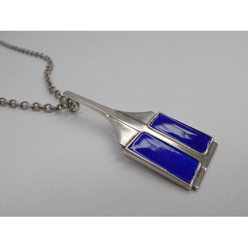 7348 - A 'MEKA' of Denmark, blue enamel and white metal modernist pendant, marked to reverse