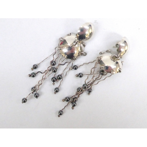 7347 - Two pairs of Penderleiths silver and hematite drop/chandeleir earrings