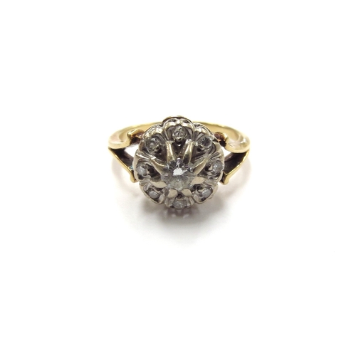 9164 - A diamond cluster ring with open shoulders, unmarked. Size K, 4.4g