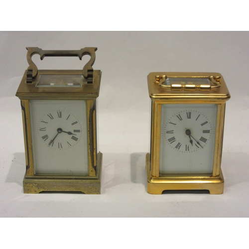 4430 - Two brass carriage clocks, with keys