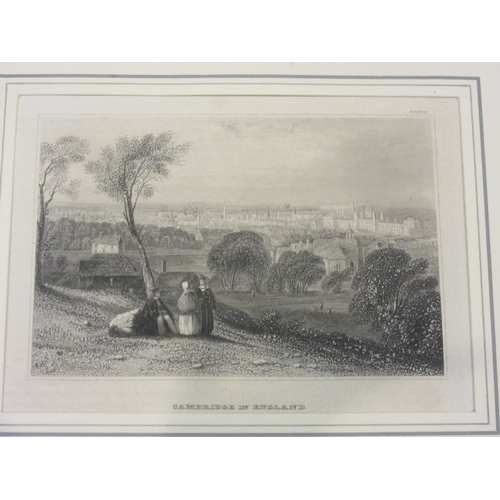 4459 - Six assorted pictures and prints including etching of Cambridge, pencil signed engraving etc.