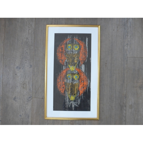 7620 - A John M Green Abstract pen, ink and watercolour picture, framed and glazed 59cm x 34cm wide