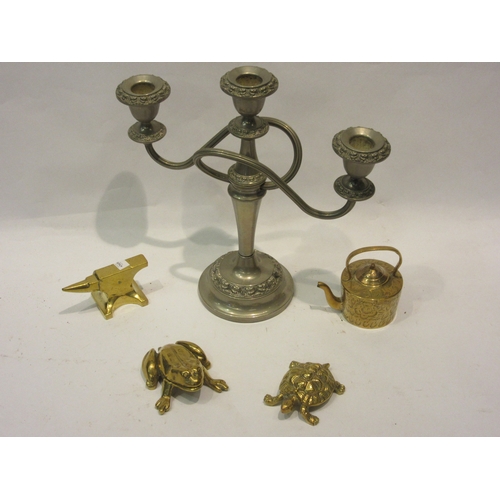 4429 - A collection of brassware including frog hinged pot, miniature anvil, teapot and turtle together wit... 