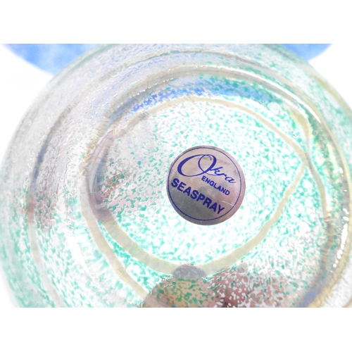 7301 - Two Okra glass 'sea spray ' dishes , various colours , label to one, 13cm diameter 5cm high. Togethe... 