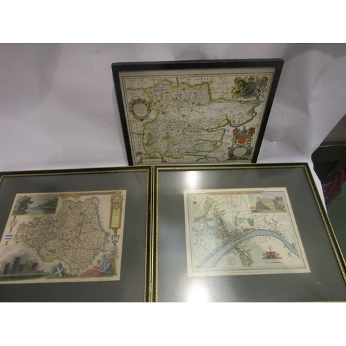 4423 - Three framed and glazed colour maps - Essex, Newcastle upon Tyne, Durham, largest 20cm x 26.5cm