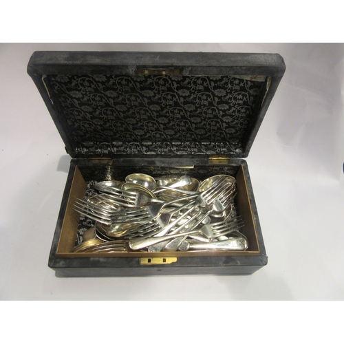 4451 - A box containing plated flatware contents, forks, dessert spoons etc