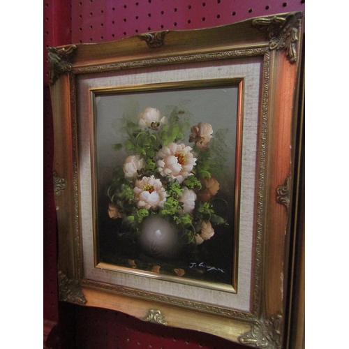 4057 - Three floral oil still-life paintings and one floral watercolour.  Smallest 24cm x 19.5cm image size... 