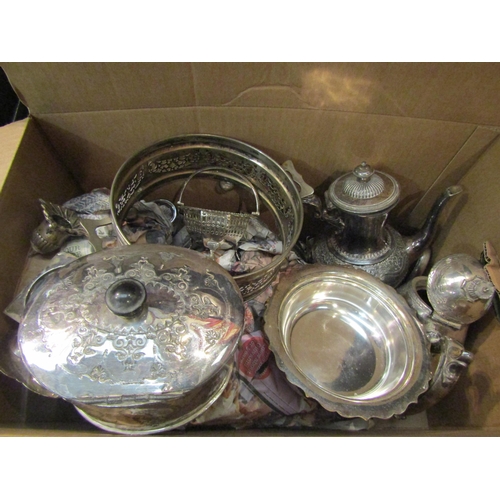 4084 - A collection of mostly silver-plated wares with some silver items including teapot, dishes etc. some... 