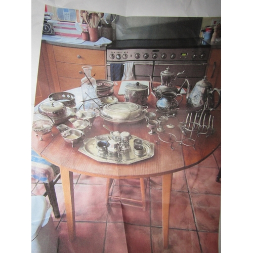 4084 - A collection of mostly silver-plated wares with some silver items including teapot, dishes etc. some... 