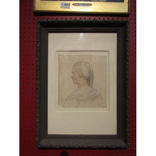 4095 - A coloured drawing on parchment of a lady wearing a headscarf, circa 19th Century. Framed and glazed... 