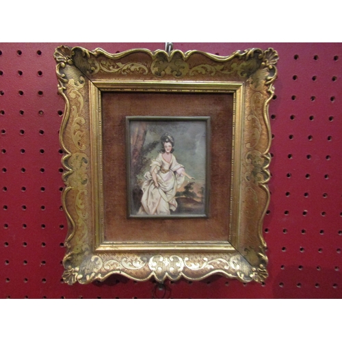 4103 - A gilt framed miniature oil portrait of an Elizabethan lady.  Indistinctly signed lower centre.  9cm... 